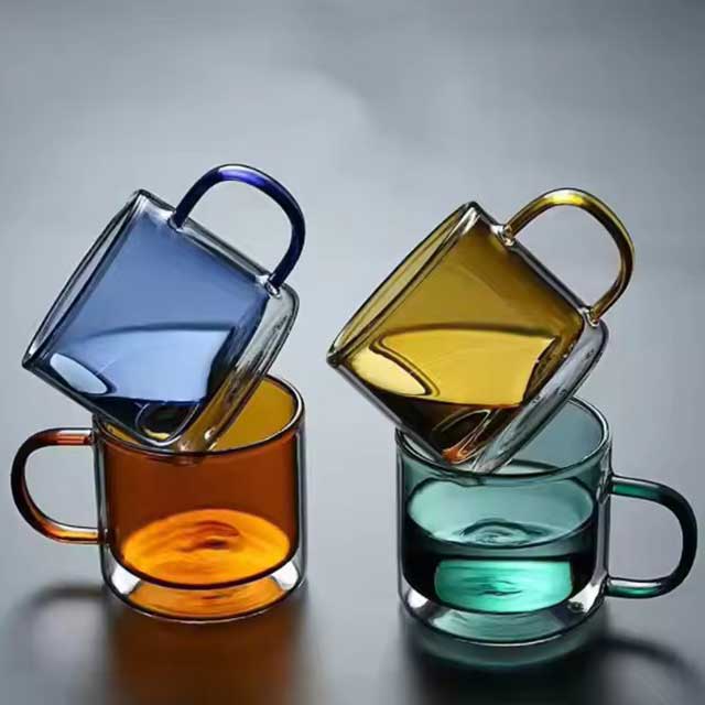 250ml Colorful Double Wall Glass Coffee Mug with Handle – Insulated Borosilicate Cup for Hot & Cold Drinks