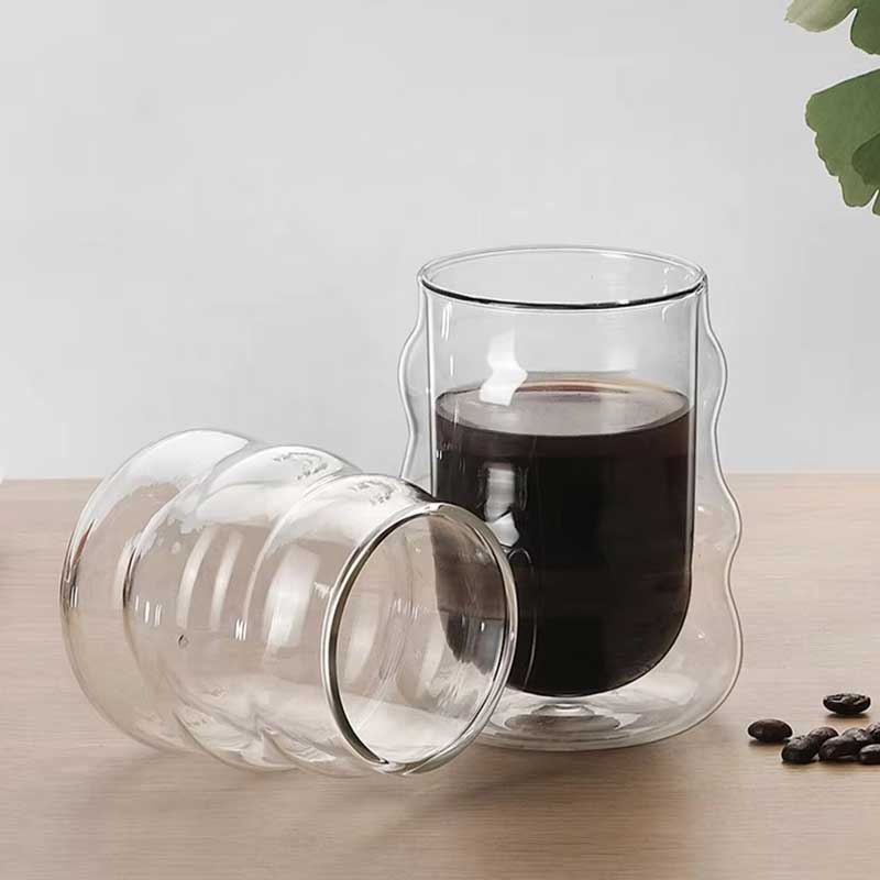 Creative Wave Shape Double Wall Glass Coffee Cup – Handmade Lead-Free Design