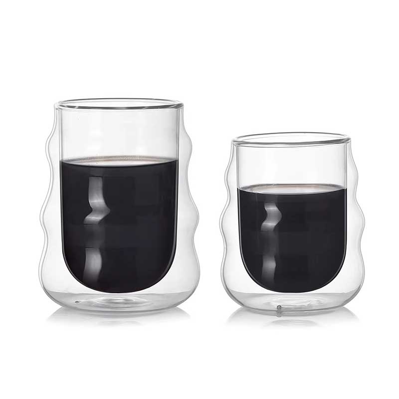 Creative Wave Shape Double Wall Glass Coffee Cup – Handmade Lead-Free Design
