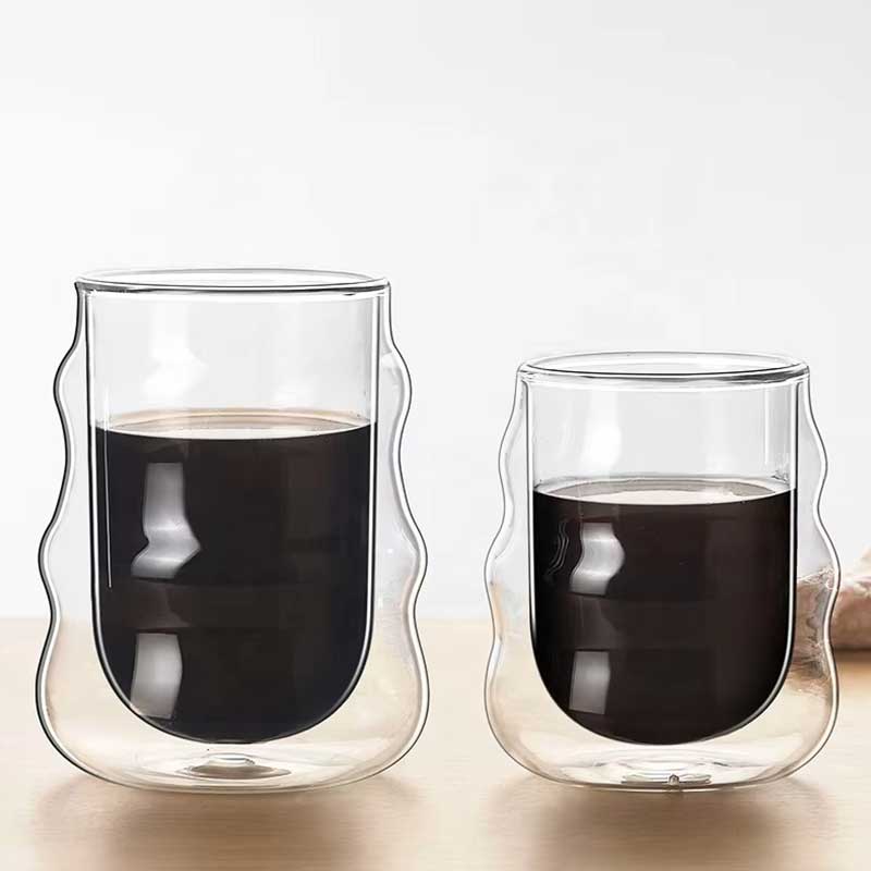 Creative Wave Shape Double Wall Glass Coffee Cup – Handmade Lead-Free Design