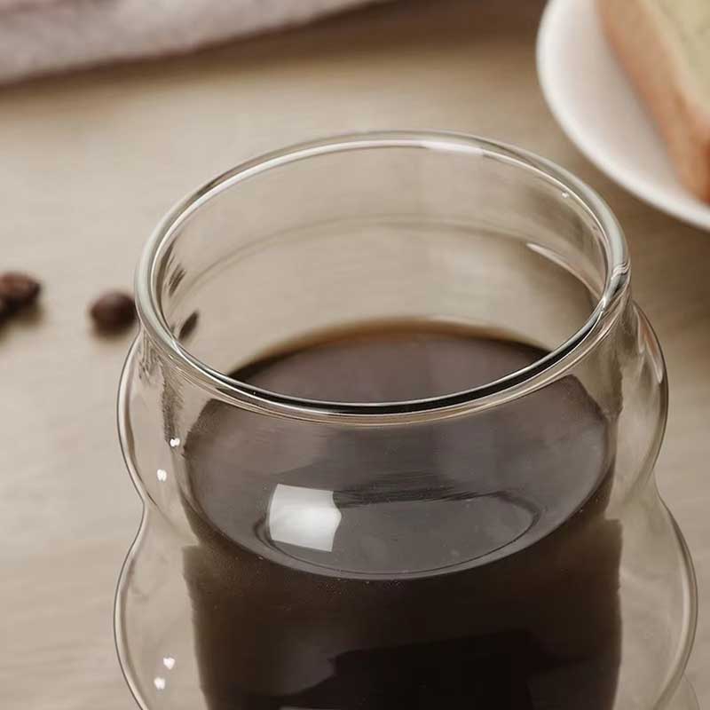 Creative Wave Shape Double Wall Glass Coffee Cup – Handmade Lead-Free Design