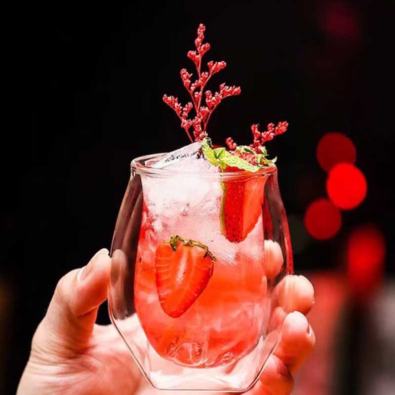 Crystal Small Double Wall Cup  – 200ml Durable Glass Tumblers for Orange & Fruit Juices