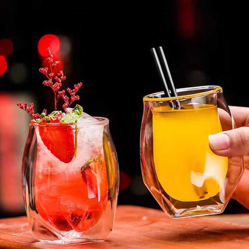 Crystal Small Double Wall Cup  – 200ml Durable Glass Tumblers for Orange & Fruit Juices