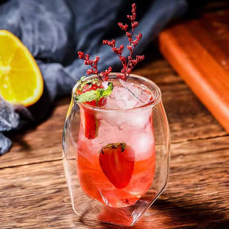 Crystal Small Double Wall Cup  – 200ml Durable Glass Tumblers for Orange & Fruit Juices