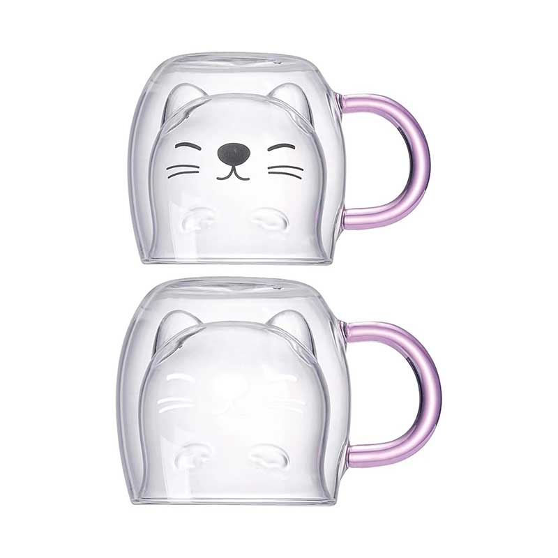 Cute Animal Cat Design Double Wall Glass Cup – High Borosilicate Coffee, Tea, and Water Mug