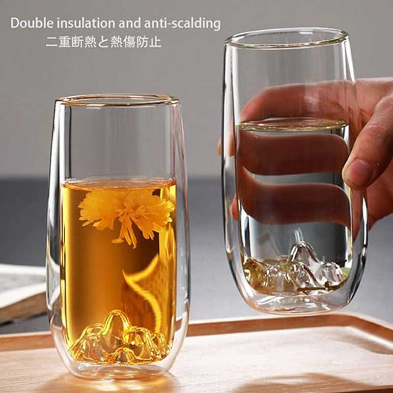Double-Layer Mountain Viewing Glass – 300ml Heat-Resistant Beer, Wine & Milk Cup for Creative Bar Use