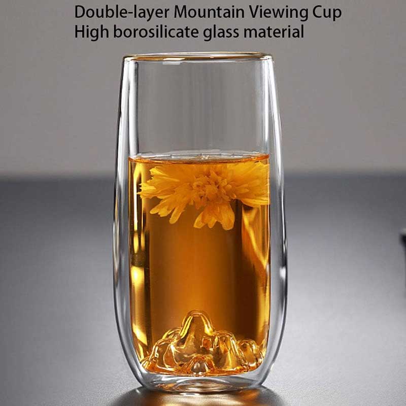 Double-Layer Mountain Viewing Glass – 300ml Heat-Resistant Beer, Wine & Milk Cup for Creative Bar Use