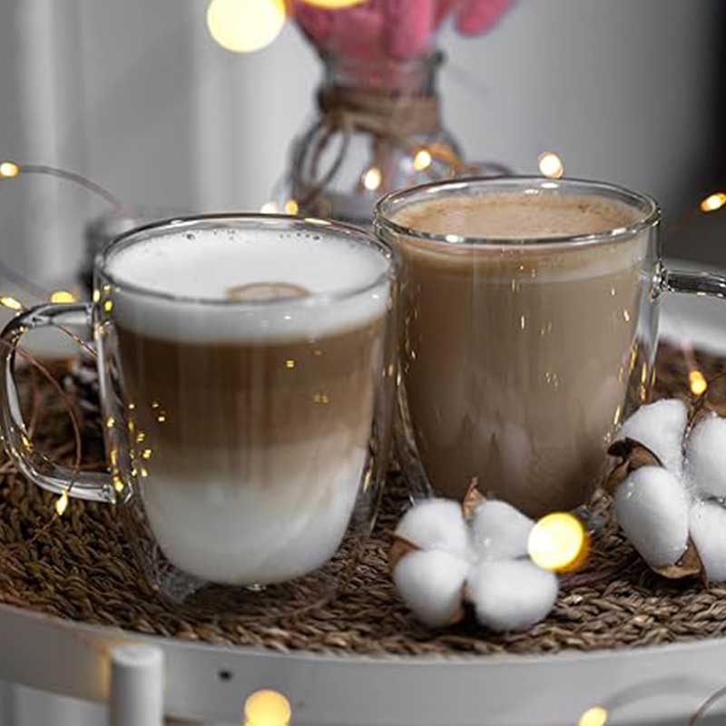 Double Wall Borosilicate Glass Coffee Mug with Handle – Insulated Clear Tea & Coffee Cup Gift Set