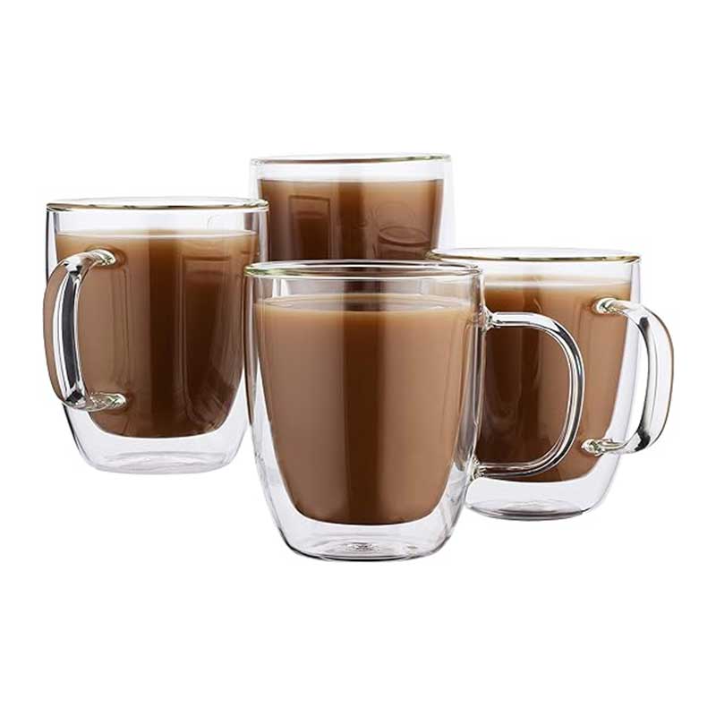 Double Wall Borosilicate Glass Coffee Mug with Handle – Insulated Clear Tea & Coffee Cup Gift Set