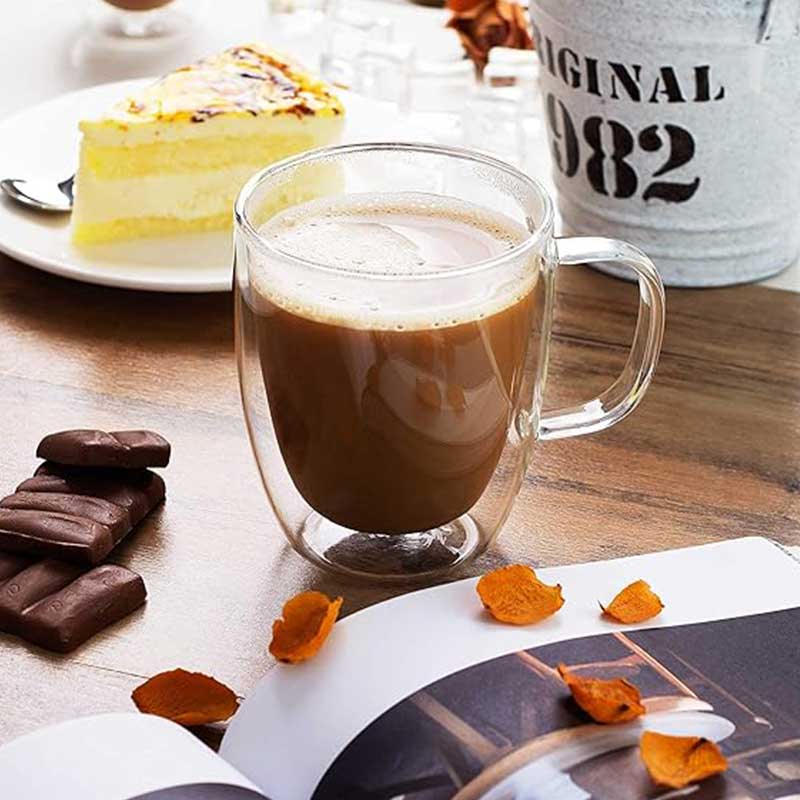 Double Wall Borosilicate Glass Coffee Mug with Handle – Insulated Clear Tea & Coffee Cup Gift Set