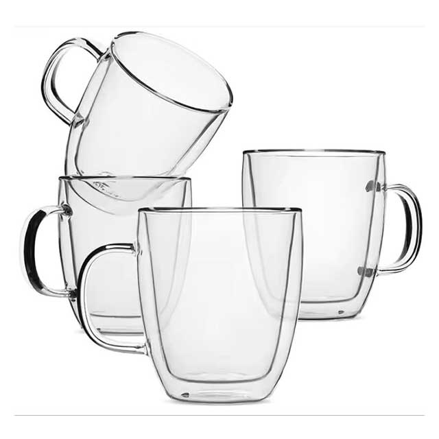 Double Wall Insulated Borosilicate Glass Coffee & Tea Cup – Heat Resistant Clear Glass Mug for Hot & Cold Drinks