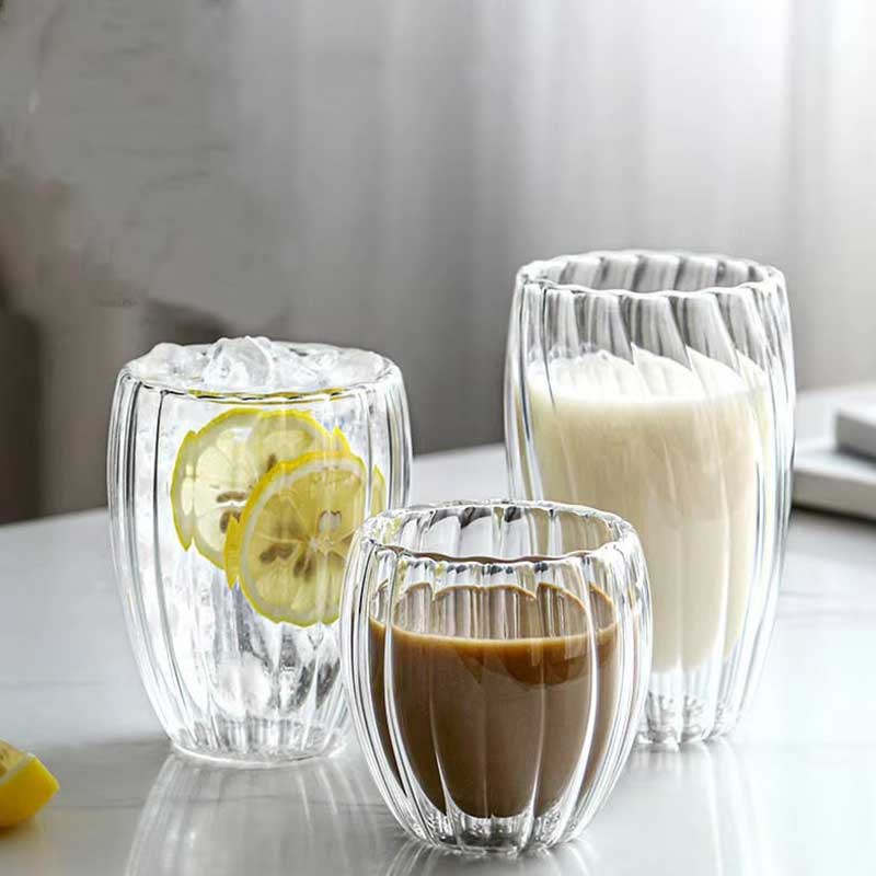 Fancy Stripe Double Wall Glass Cup – Insulated Borosilicate Mug for Milk and Coffee