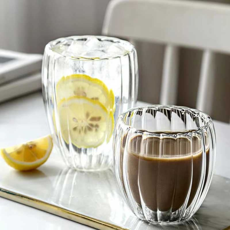 Fancy Stripe Double Wall Glass Cup – Insulated Borosilicate Mug for Milk and Coffee