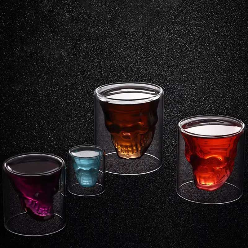 Handmade Double Wall Skull Head Glass – Skeleton Shaped Crystal Whiskey and Shot Glass for Bar or Party Use