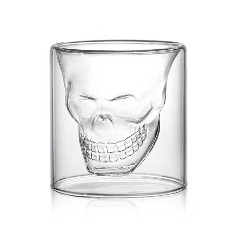 Handmade Double Wall Skull Head Glass – Skeleton Shaped Crystal Whiskey and Shot Glass for Bar or Party Use