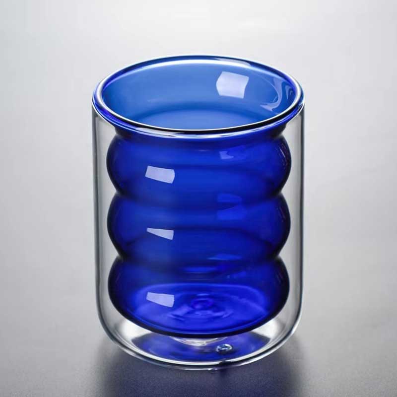 Rippled Double Layer Heat Resistant Glass Cup – Borosilicate Glass with Colorful Liner for Coffee or Candle Use