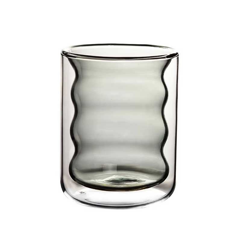 Rippled Double Layer Heat Resistant Glass Cup – Borosilicate Glass with Colorful Liner for Coffee or Candle Use
