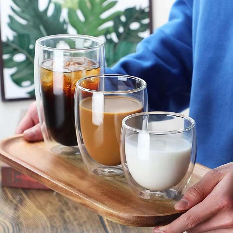 Heat Resistant Double Wall Clear Glass Coffee Mug Without Handle