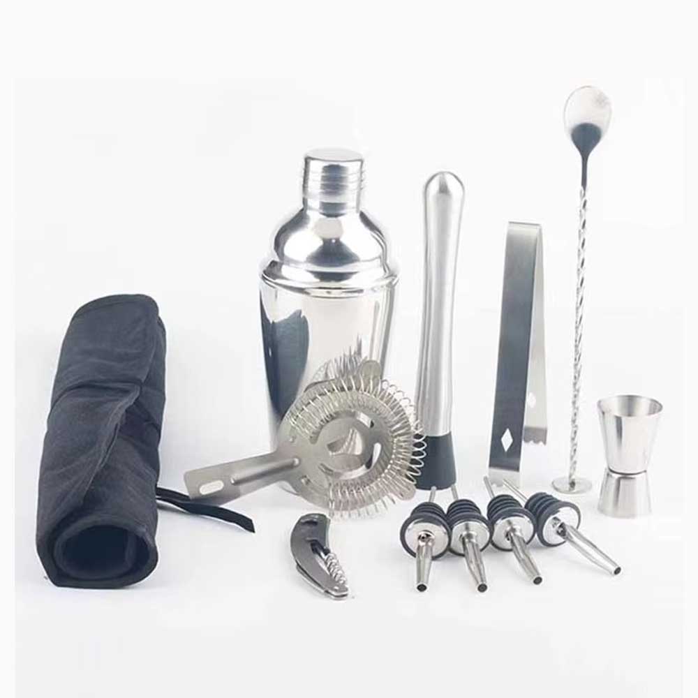 12-Piece Stainless Steel Bartender Kit with Roll-Up Bag