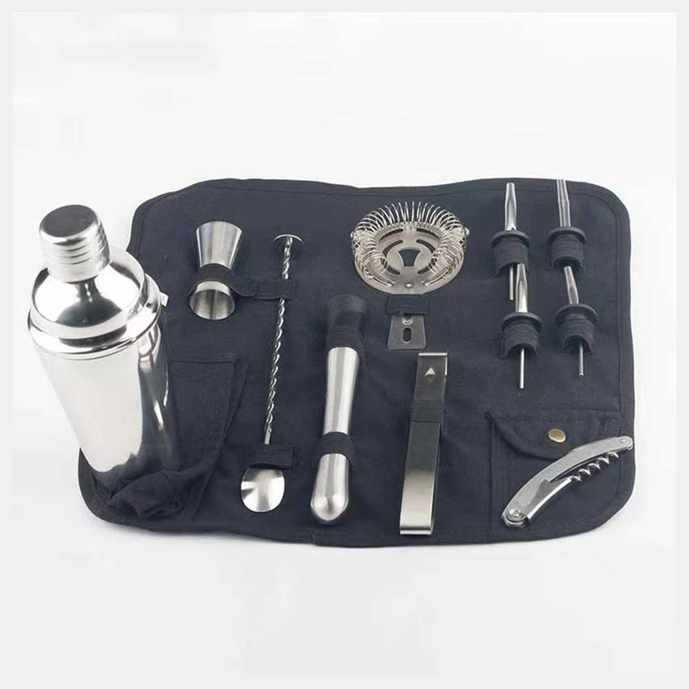 12-Piece Stainless Steel Bartender Kit with Roll-Up Bag