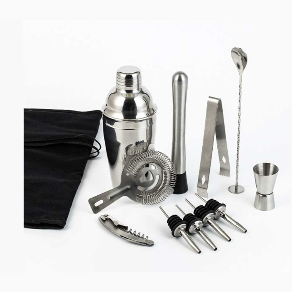 12-Piece Stainless Steel Bartender Kit with Roll-Up Bag