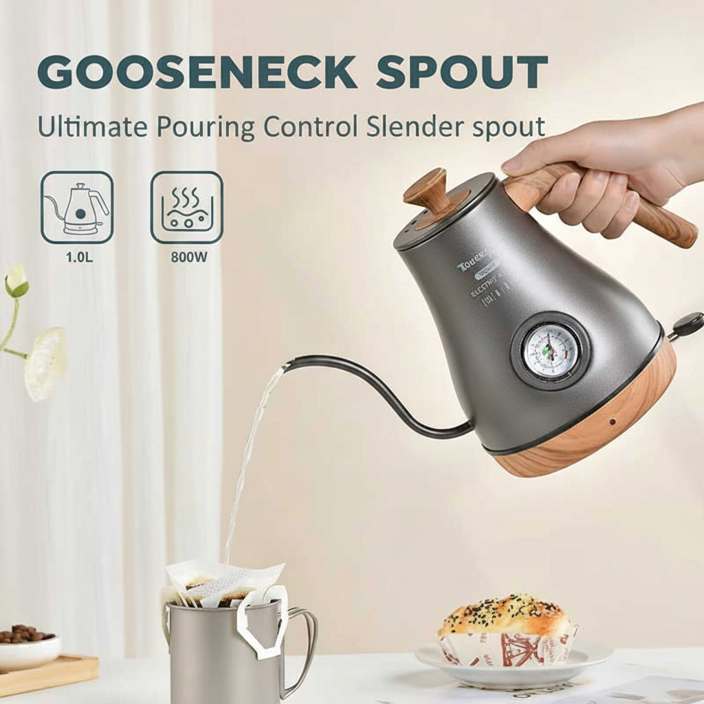 Precision Gooseneck Coffee Kettle 1L – Electric Temperature Control