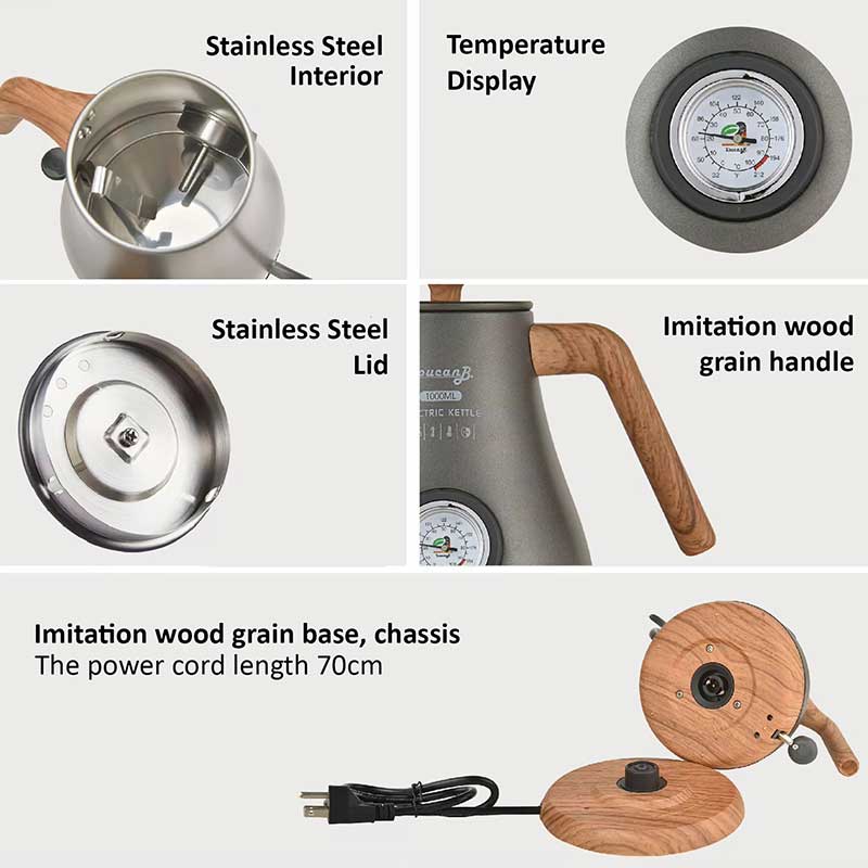 Precision Gooseneck Coffee Kettle 1L – Electric Temperature Control