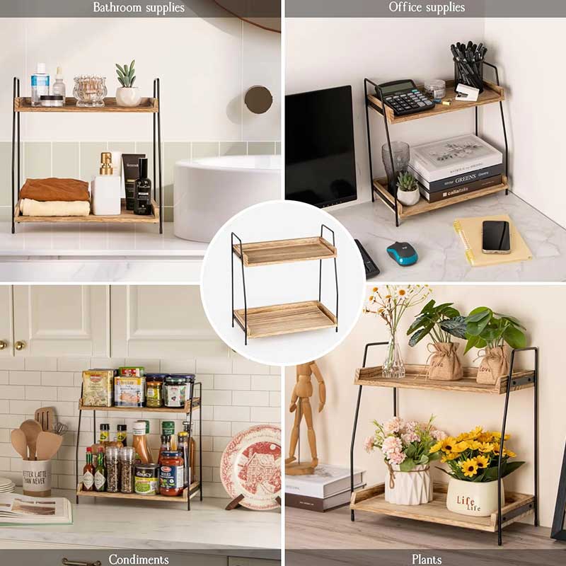 2 Tier Bamboo Coffee Station Organizer Shelf