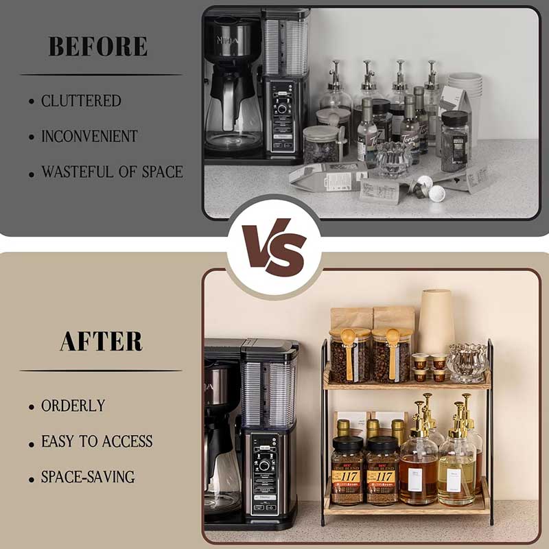 2 Tier Bamboo Coffee Station Organizer Shelf
