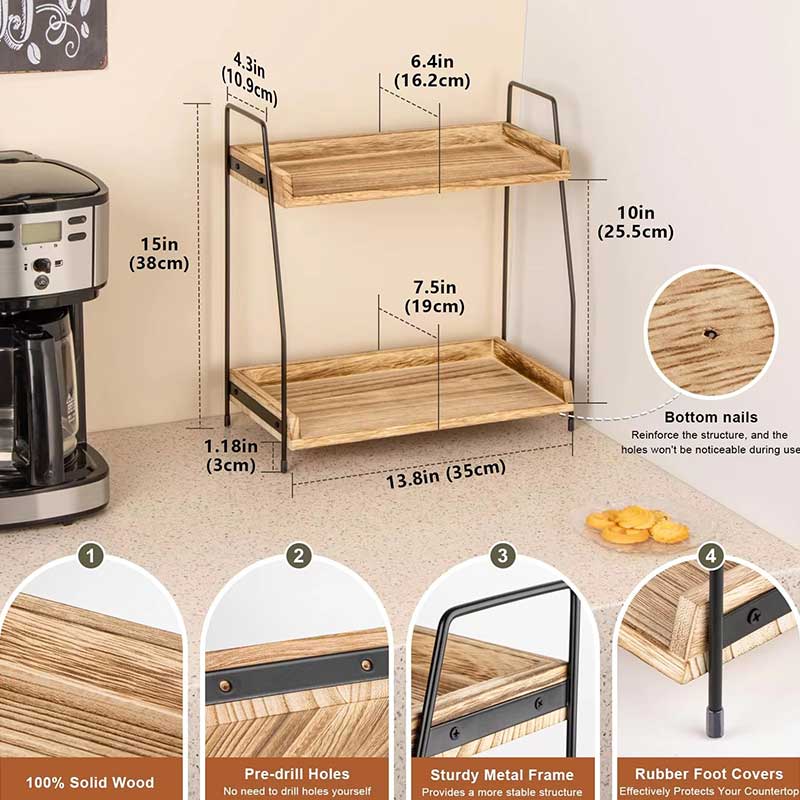 2 Tier Bamboo Coffee Station Organizer Shelf