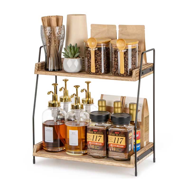 2 Tier Bamboo Coffee Station Organizer Shelf