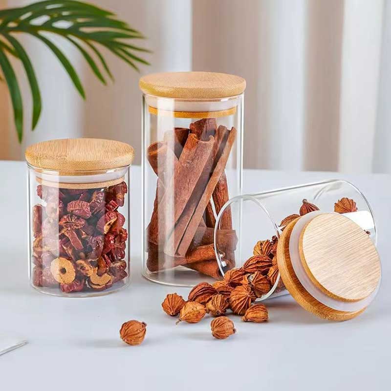 Airtight Glass Coffee Storage Jar Set – Borosilicate Canisters with Bamboo Lids (240ml Each)