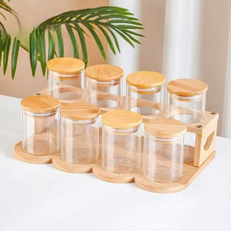 Airtight Glass Coffee Storage Jar Set – Borosilicate Canisters with Bamboo Lids (240ml Each)