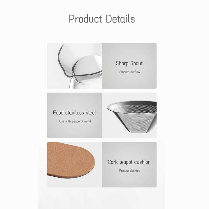300ml Glass Teapot – Precision One-Press Infuser System for Tea & Coffee