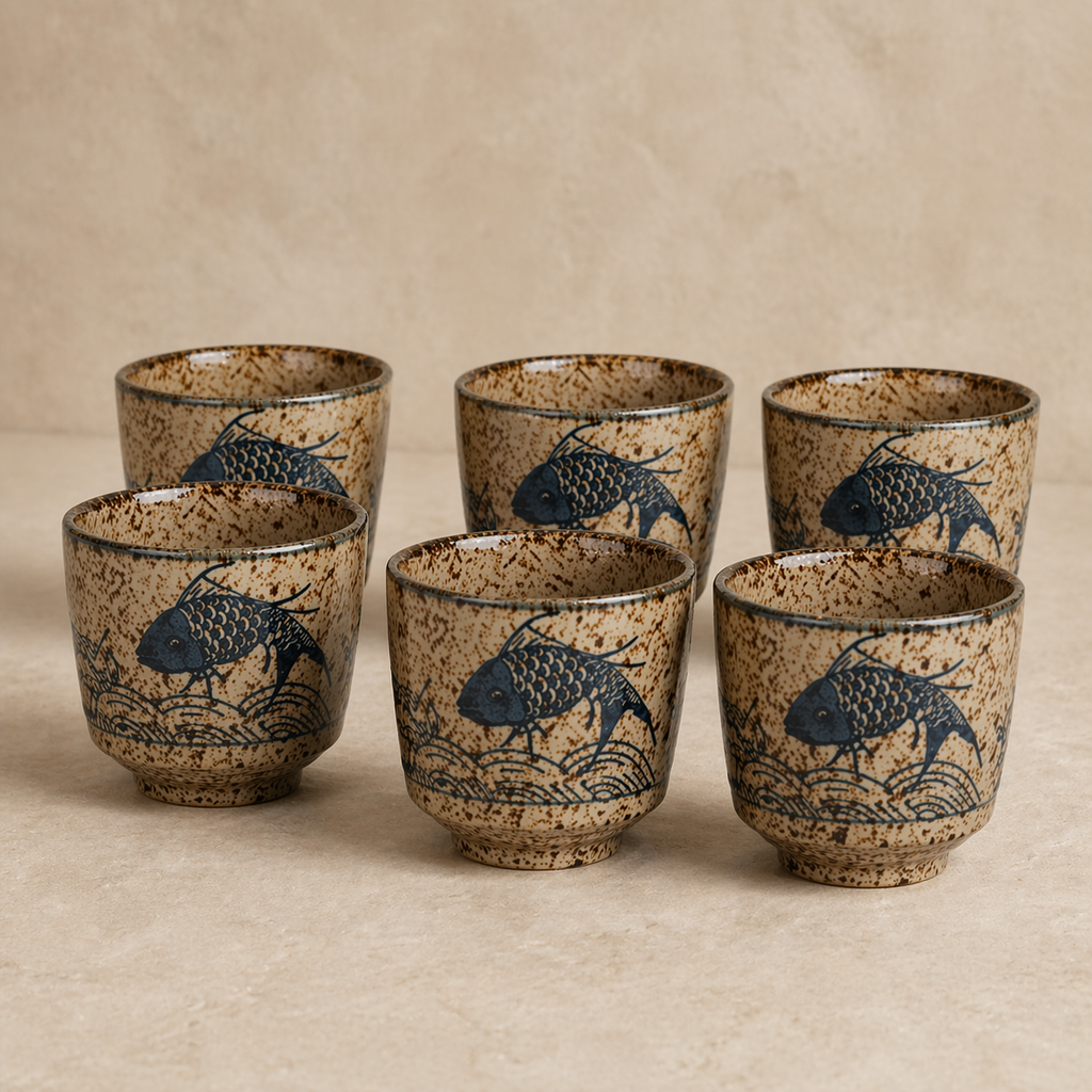 Japanese Vintage Ceramic Coffee Cups Set (6pcs) – Handcrafted Tea & Espresso Cups