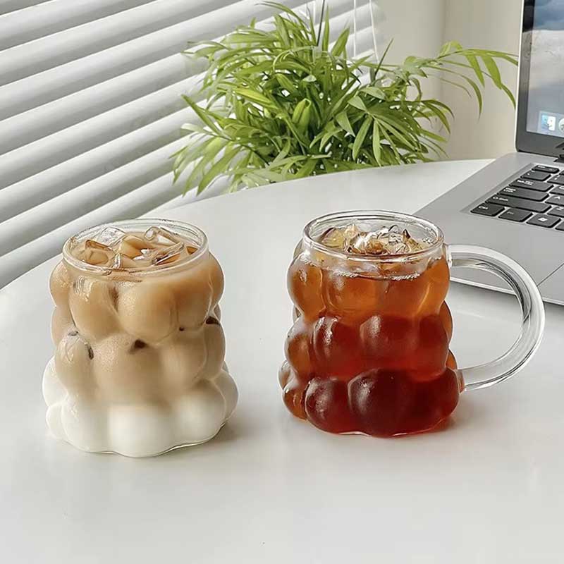 350ml Grape Shaped Irregular Glass Cup – Cute Glass for Milk, Iced Coffee, and Breakfast Drinks
