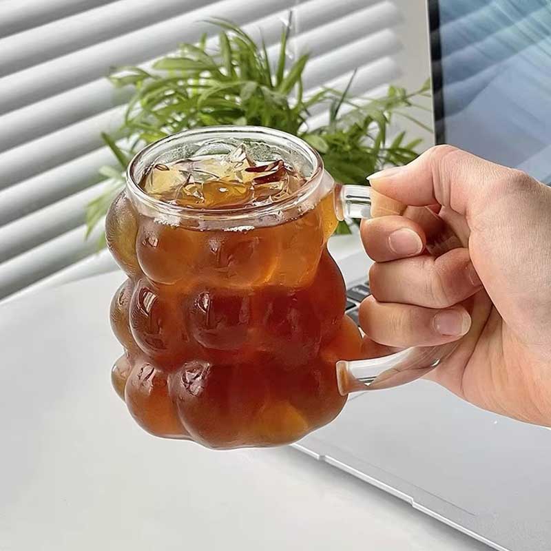 350ml Grape Shaped Irregular Glass Cup – Cute Glass for Milk, Iced Coffee, and Breakfast Drinks