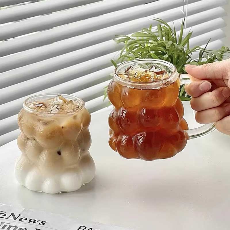 350ml Grape Shaped Irregular Glass Cup – Cute Glass for Milk, Iced Coffee, and Breakfast Drinks