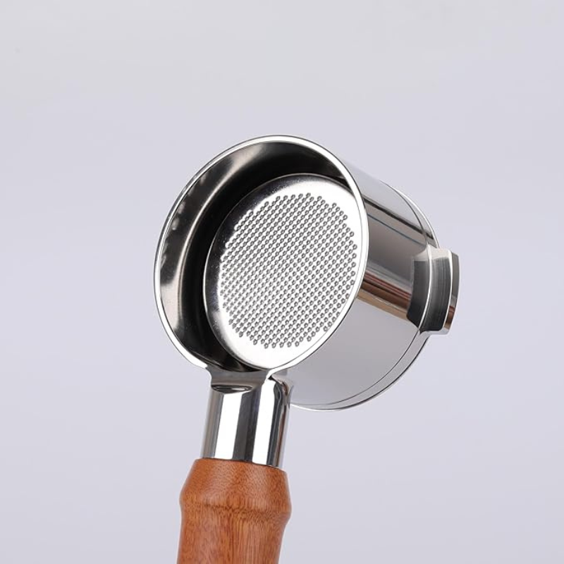 51mm Bottomless Portafilter – E61 Compatible Stainless Steel with Wooden Handle for Delonghi Espresso Machines