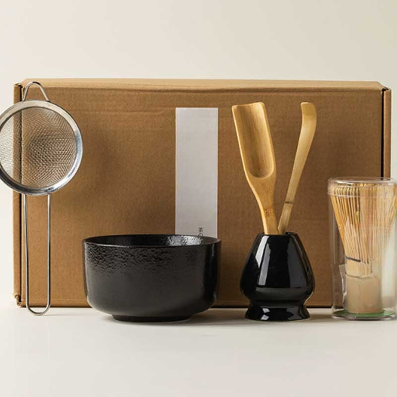 6-Piece Matcha Tea Set with Bowl, Whisk & Sieve - Black