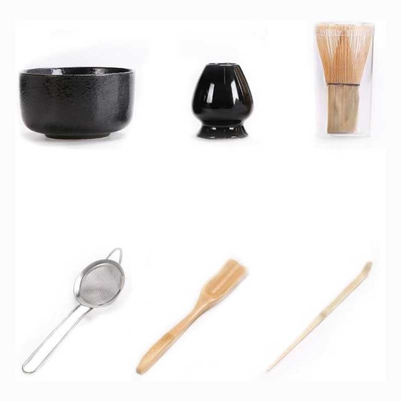 6-Piece Matcha Tea Set with Bowl, Whisk & Sieve - Black
