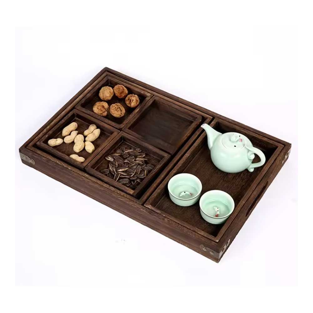 7-Piece Wooden Serving Tray Set with Handles