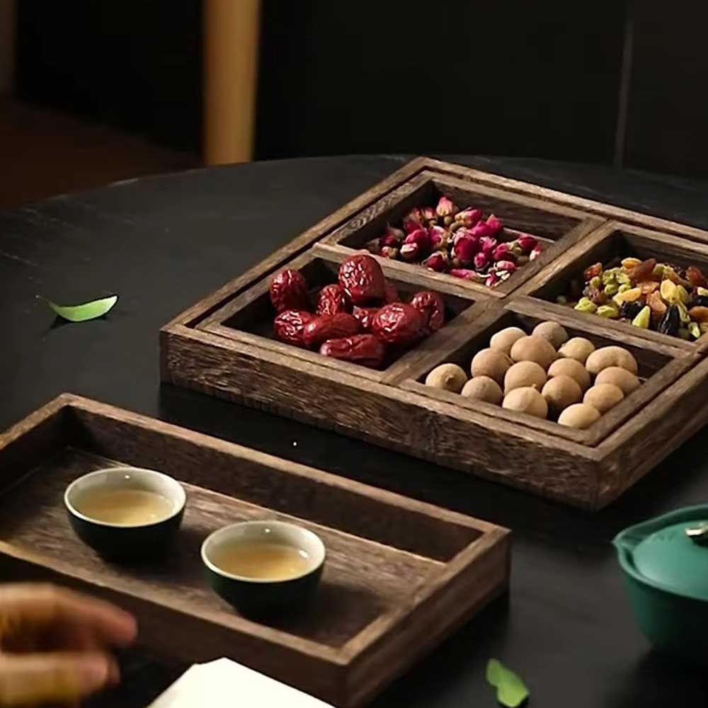 7-Piece Wooden Serving Tray Set with Handles