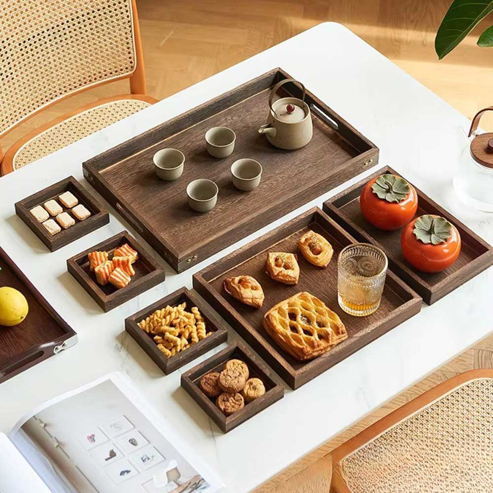 7-Piece Wooden Serving Tray Set with Handles