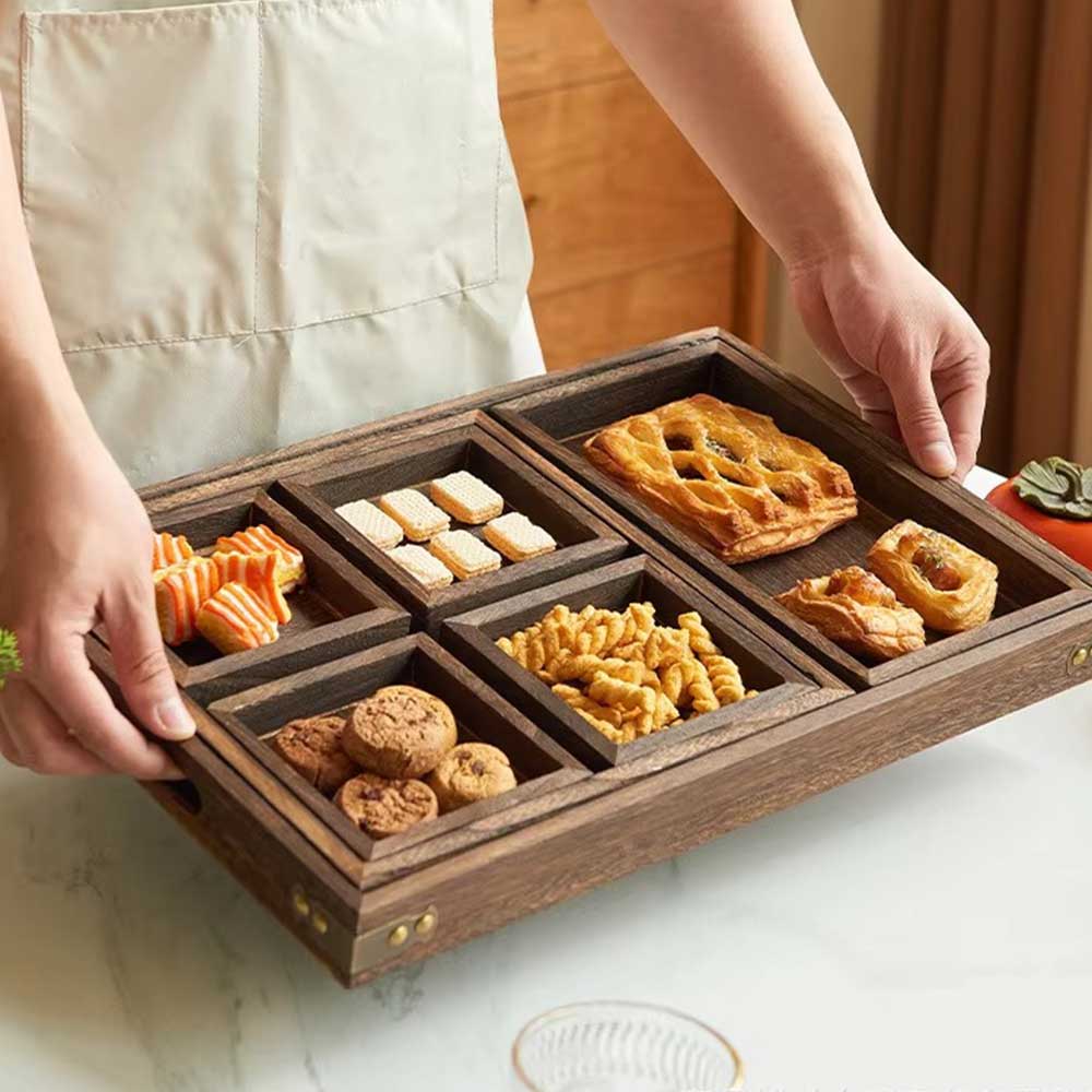 7-Piece Wooden Serving Tray Set with Handles