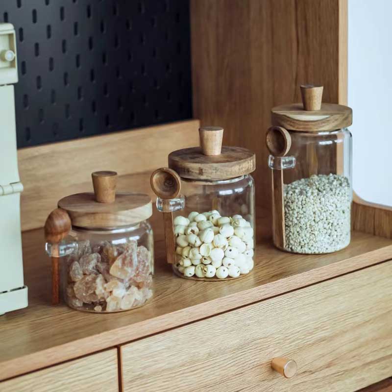 900ml Glass Storage Jar with Wooden Lid & Spoon