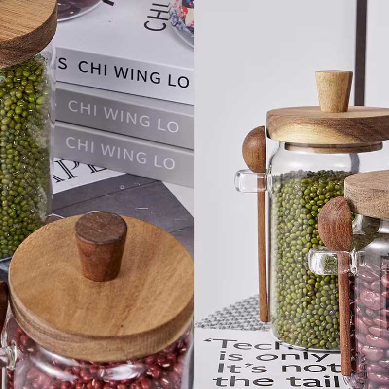 900ml Glass Storage Jar with Wooden Lid & Spoon