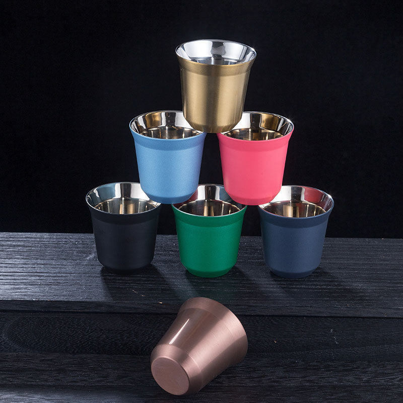 Mini Double Wall Stainless Steel Coffee Cup – Insulated Metal Espresso Mug for Hot & Cold Beverages