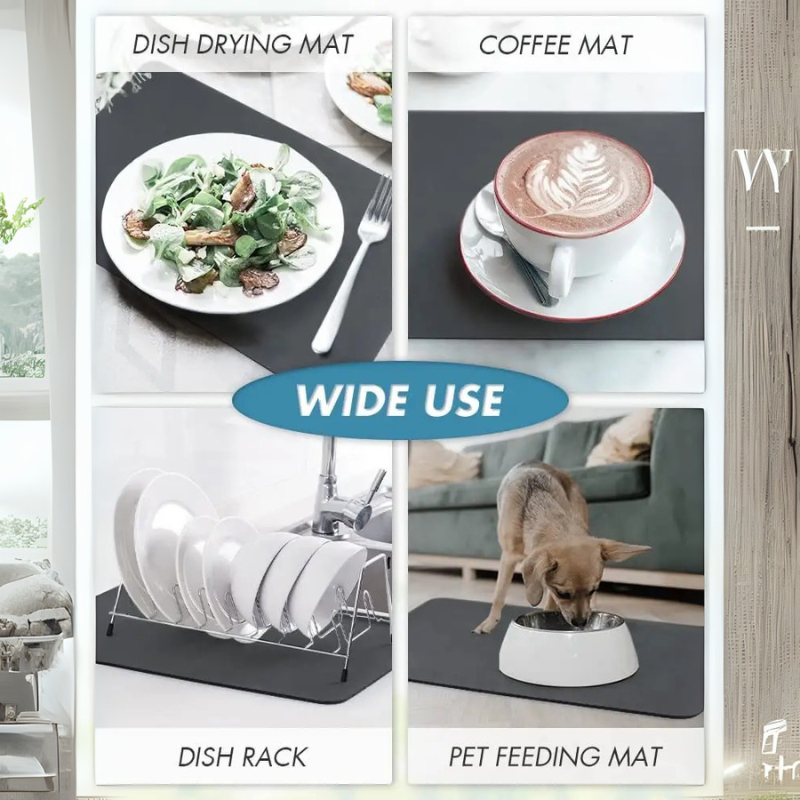 Absorbent Coffee Dish Drying Mat – 40×50cm Rubber Backed Kitchen Counter Mat with Hidden Stain Design