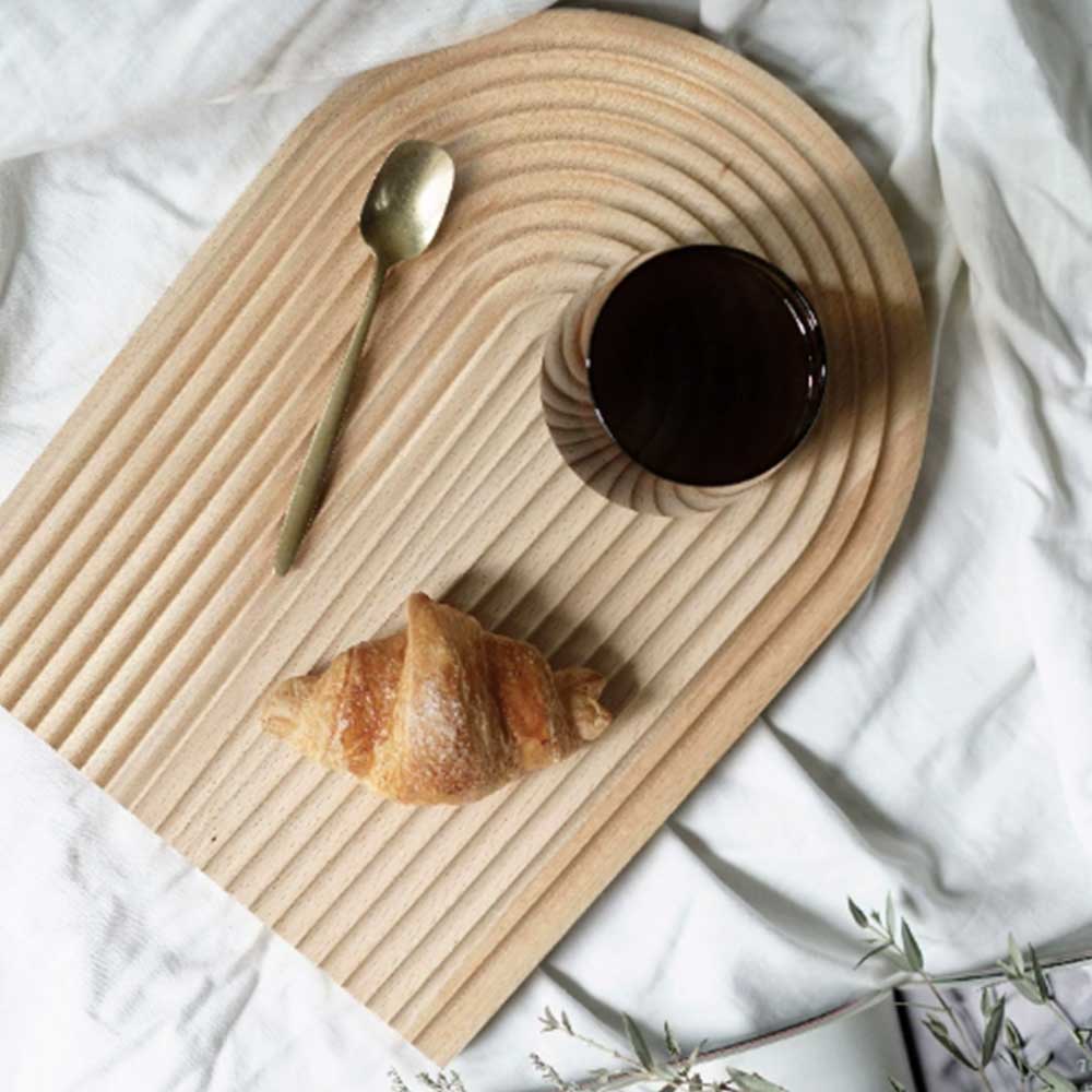 Acacia Wood Engraved Serving Tray Set